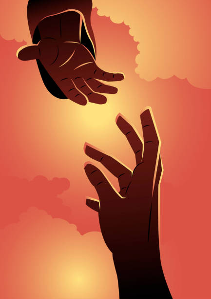 illustrazioni stock, clip art, cartoni animati e icone di tendenza di dio che dà un'immagine vettoriale della mano - forgiveness