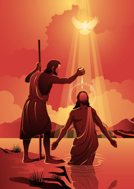 ilustrações de stock, clip art, desenhos animados e ícones de jesus baptized by john the baptist vector image - batismo