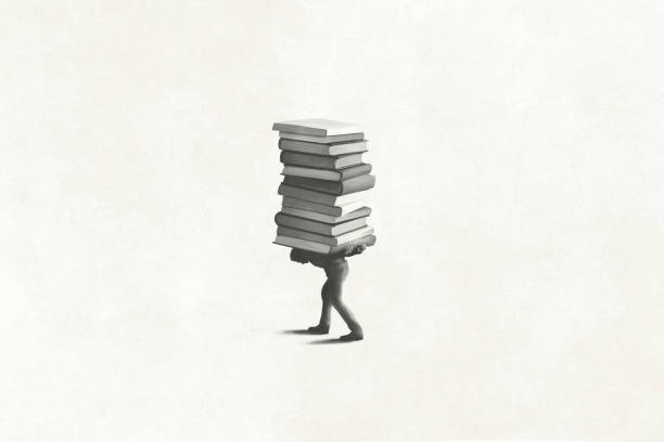 彼の肩に重い本を運ぶ男のイラスト、教育シュールな概念 - 鈍い点のイラスト素材／クリップアート素材／マンガ素材／アイコン素材
