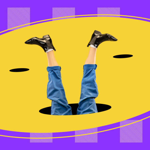 istock Artwork, collage. Male legs upside down, circles and lines. Copyspace for advertisement, offer. 1327658802