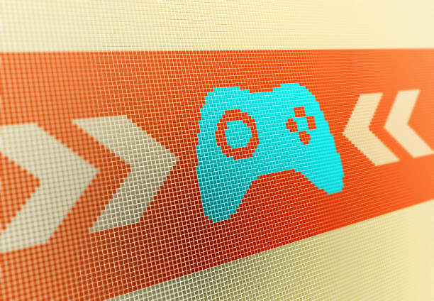 symbol kontrolera gier wideo na pixelated background - control panel power switch video game zdjęcia i obrazy z banku zdjęć