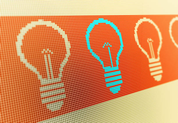 Concept of save energy use efficiency, light bulb on Pixelated Background