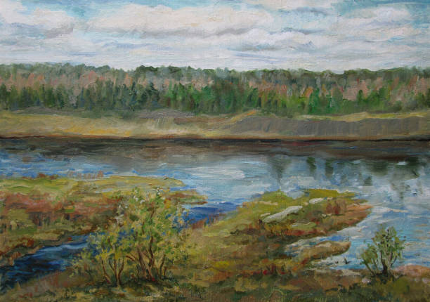 istock Spring Volga river in May, Russia, oil painting 1327667987
