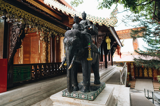 Statue of the King riding the Elephant in Doi Suthep Temple, Chiang Mai, Thailand.