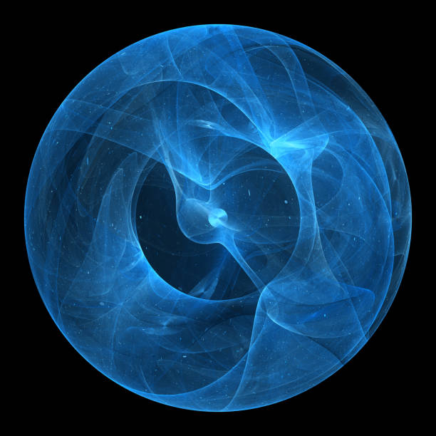 istock Blue glowing nuclear fusion isolated on black 1327671240
