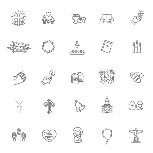 ilustrações de stock, clip art, desenhos animados e ícones de vector icons set. christianity vector symbols - easter egg religion cross spirituality