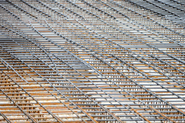 Steel mesh ready for pouring the soil on the construction site