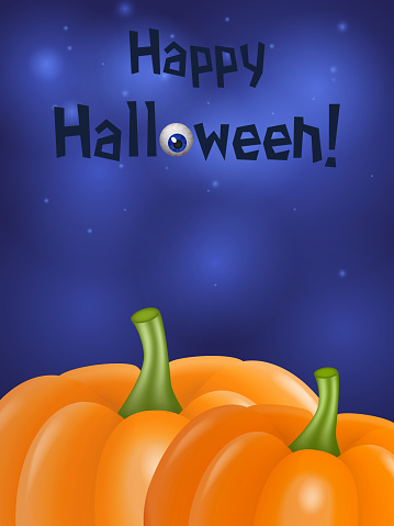 Blue shining Halloween card background with pumpkins. Vector illustration
