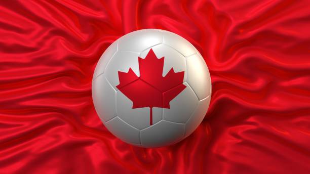 bandera de canadá y balón de fútbol con bandera de canadá - canadian football fotografías e imágenes de stock