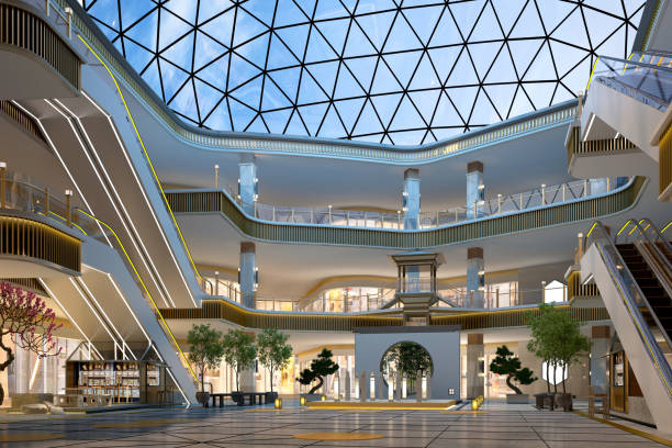 rendering 3d del centro commerciale - store opening foto e immagini stock