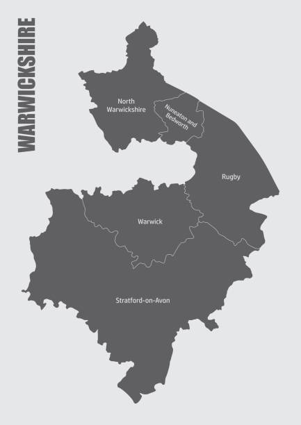 ilustraciones, imágenes clip art, dibujos animados e iconos de stock de mapa administrativo del condado de warwickshire - warwickshire