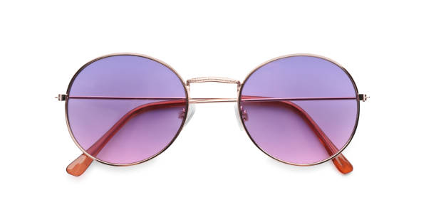 istock Beautiful stylish protective sunglasses isolated on white, top view 1327679154