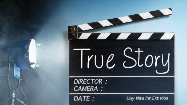 True story.Text tile on film slate. and film industry in backgrounds Black clapperboard or film slate in the film industry famous sight stock pictures, royalty-free photos & images