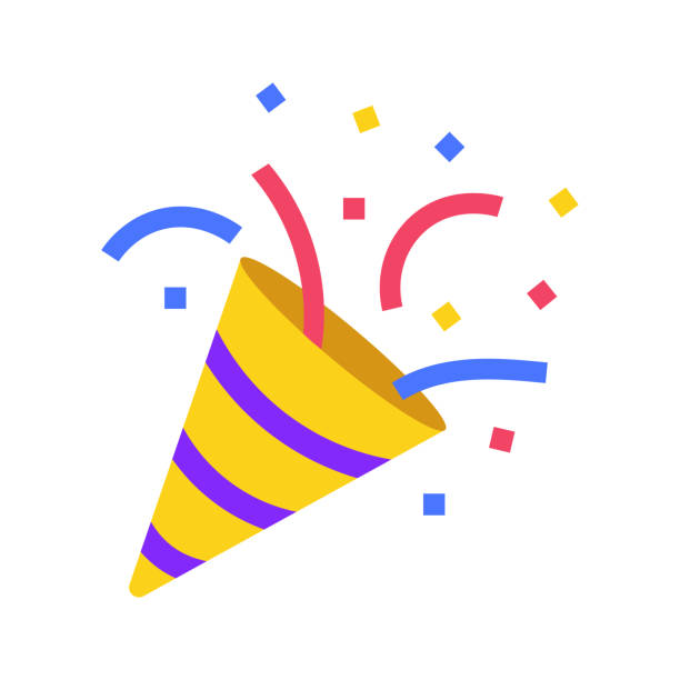 Icon emoji - Party, confetti in clubhouse social network. Happy Birthday cracker isolated vector icon. Vector illustration Icon emoji - Party, confetti in clubhouse social network. Happy Birthday cracker isolated vector icon. Vector illustration confetti illustrations stock illustrations