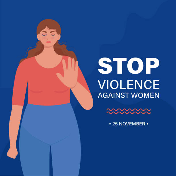 illustrazioni stock, clip art, cartoni animati e icone di tendenza di stop alla violenza contro lo striscione delle donne. illustrazione vettoriale in stile piatto - violenza donne