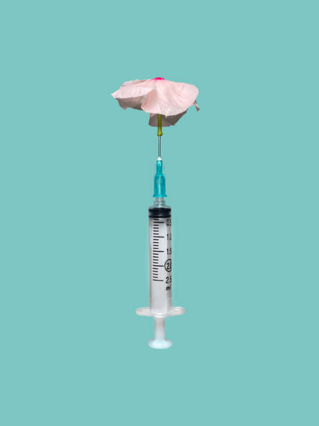 a flower coming out of a hypodermic needle.