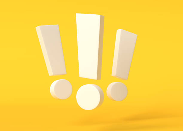 Group of white exclamation marks on yellow background Group of white exclamation marks on yellow background. Minimal ideas concept. 3D render, 3D illustration exclamation point stock pictures, royalty-free photos & images