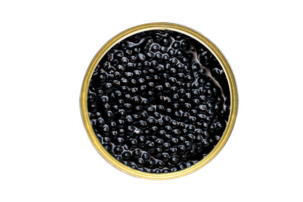 caviar noir, vue de dessus, isolé - caviar photos et images de collection