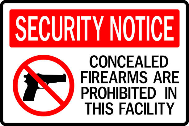 Concealed firearms prohibited sign. Concealed firearms prohibited sign. Security signs and symbols. gun free zone sign stock illustrations