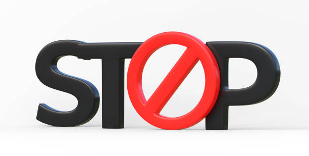 istock Word STOP with red No symbol isolated on white background 1327701685