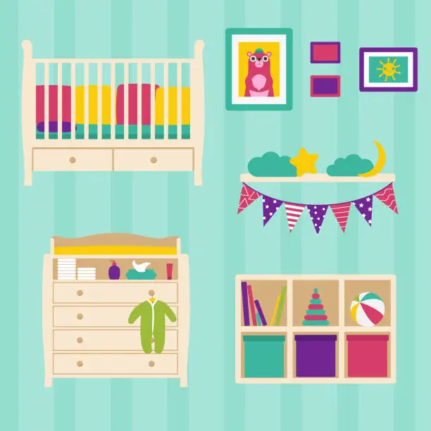 Vector illustration of Set of furniture for a children's room.