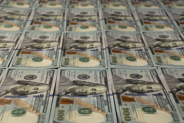 istock Some banknotes of hundred dollars in rows 1327711665