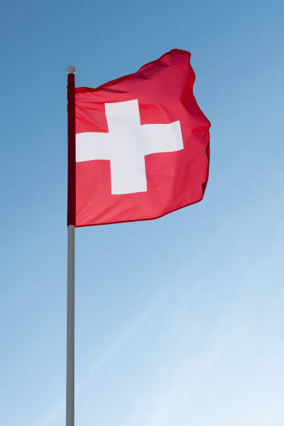 istock Swiss flag waving in wind. 1327716341