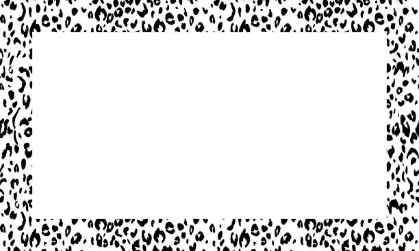 Black and white frame with modern ornament of stylized leopard skin. Squared pattern in form of mandala. Decorative border with animal ornament. Trendy leather skin. Copy space. Vector illustration Black and white frame with modern ornament of stylized leopard skin. Squared pattern in form of mandala. Decorative border with animal ornament. Trendy leather skin. Copy space. Vector illustration. black and white cheetah print stock illustrations