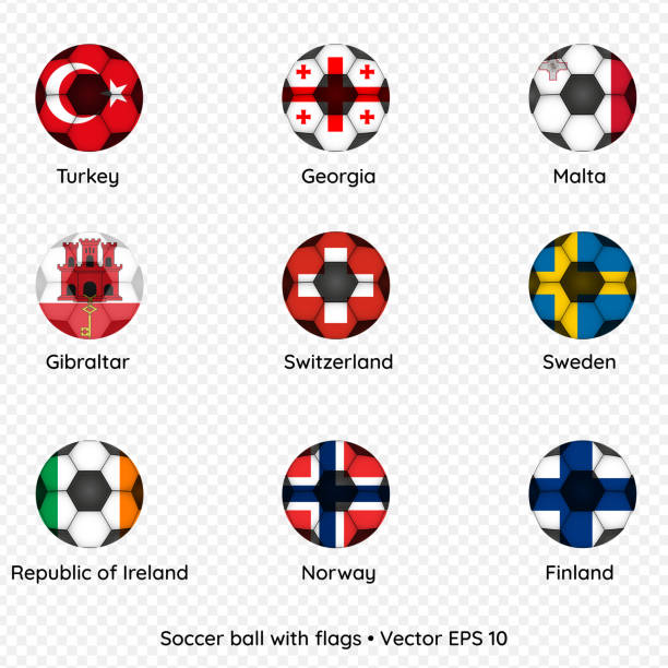 Soccer ball with flags Soccer ball with flags isolated on transparent background, vector illustration georgia football stock illustrations