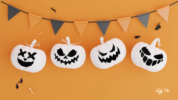 istock white pumpkin with halloween on orange background 1327728845