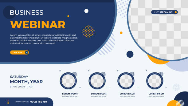 Business webinar banner template for website with multi circle frame and blue background geometric minimal concept Business webinar banner template for website with multi circle frame and blue background geometric minimal concept guest stock illustrations