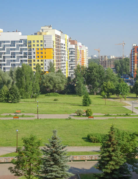 istock Modern city building and summer greenery, copy space, selective focus 1327732750