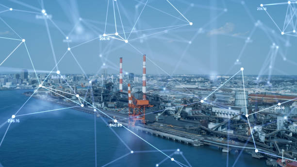 istock Industrial technology concept. Communication network. INDUSTRY 4.0. Factory automation. 1327735647