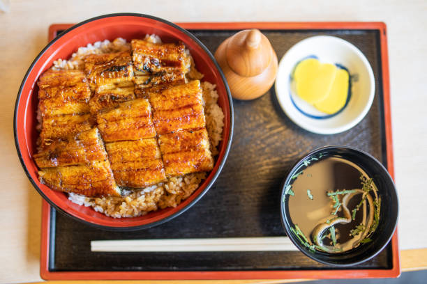 istock Directly above Japanese Eel lunch set with side dishes 1327735650