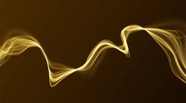 Vector illustration of Gold abstract wave. Magic line design. Flow curve motion element. Neon gradient wavy illiustration.
