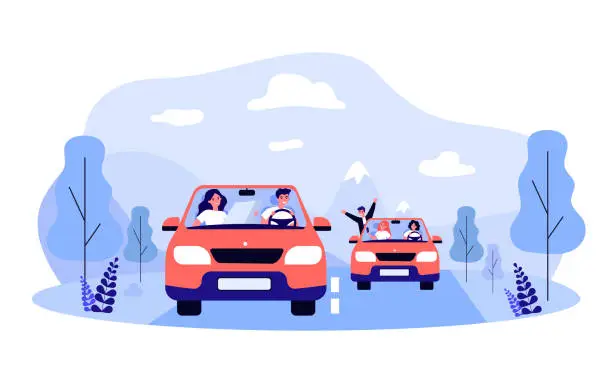 Vector illustration of Friends going on road trip together