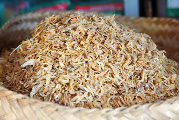 istock Dry salty shrimp placed on the bambu basket 1327747628