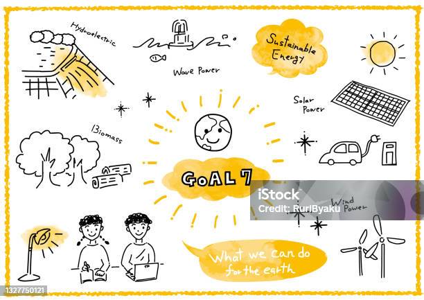 持続可能な開発目標 Goal7 画像描きイラストセット - 子供のベクターアート素材や画像を多数ご用意 - 子供, いたずら書き, 持続可能な開発