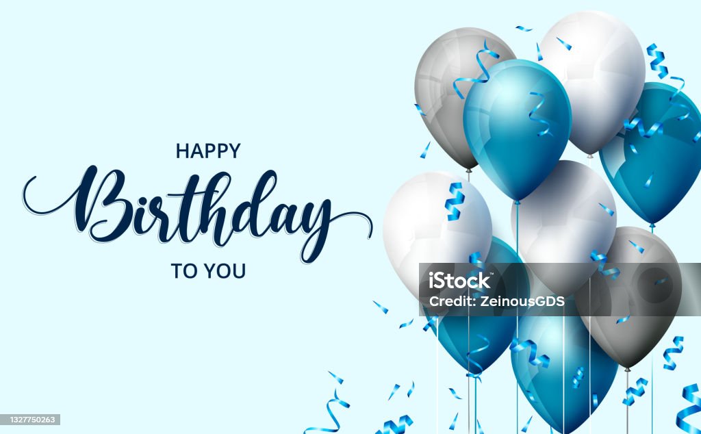 Birthday balloons vector background design. Happy birthday to you text with balloon and confetti decoration element for birth day celebration greeting card design. - Royalty-free Aniversário arte vetorial