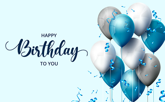 Birthday balloons vector background design. Happy birthday to you text with balloon and confetti decoration element for birth day celebration greeting card design. Vector illustration