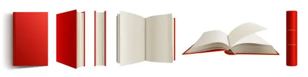 Vector illustration of Book with red spine and cover blank 3d mockup