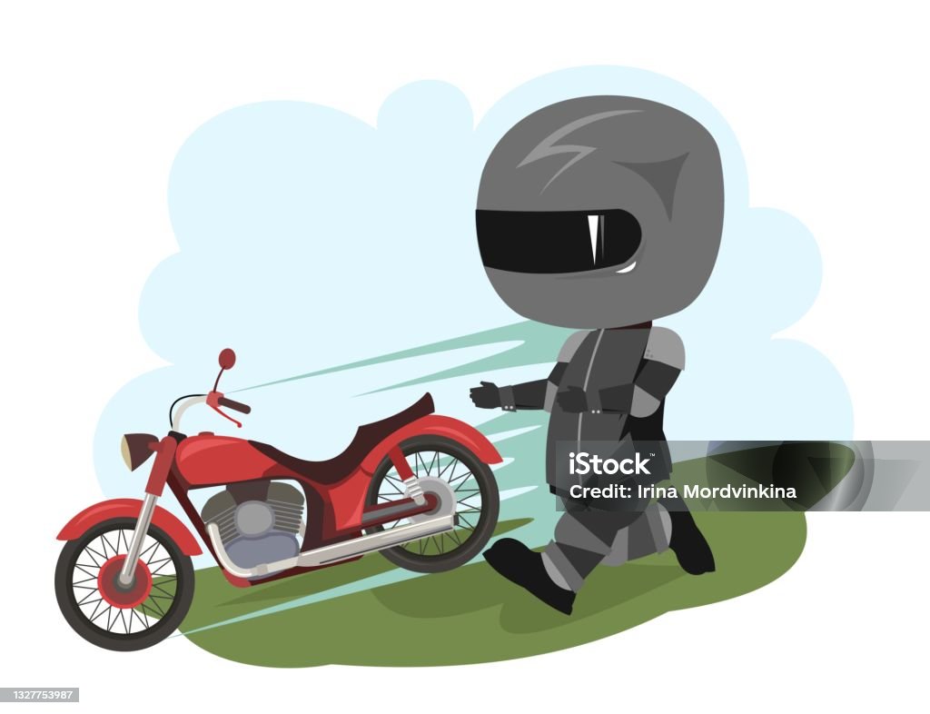 Biker Cartoon Child Illustration The Bike Escaped Sports Uniform And Helmet  Cool Motorcycle Chopper Funny Motorcyclist Isolated Background Vector Stock  Illustration - Download Image Now - iStock