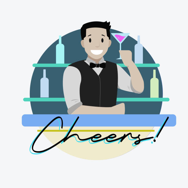ilustraciones, imágenes clip art, dibujos animados e iconos de stock de bartender - saludos - bartender