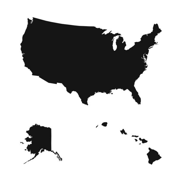 Black Map USA, including Alaska and Hawaii on white background Black Map USA, including Alaska and Hawaii on white background black and white map of united states stock illustrations