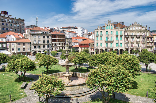Casto Sampedro fountain and gardens in the old quarter of Pontevedra, Spain