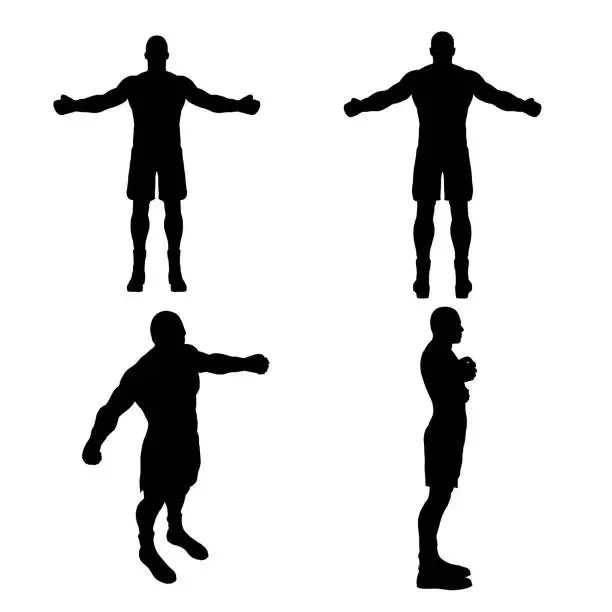 Vector illustration of Set with silhouettes of boxer in different positions isolated on white background. Vector illustration