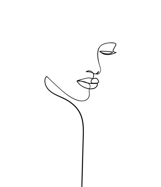 illustrations, cliparts, dessins animés et icônes de une face de dessin au trait. portrait de femme abstrait.  art du minimalisme moderne - illustration vectorielle - visage