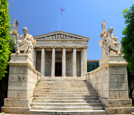 Unknown soldier statue in the ancient city of Pergamon.  Trajan' s Temple of Pergamon, Turkey. Bergama, İzmir