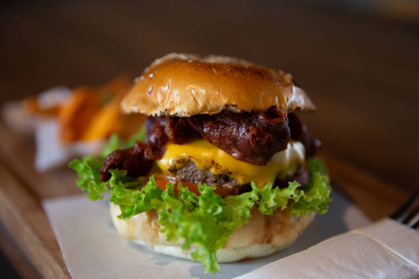 istock Home made hamburger with lettuce and cheese 1327771284