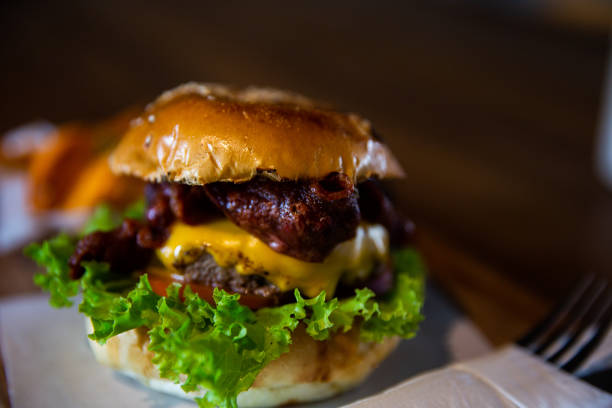 istock Home made hamburger with lettuce and cheese 1327771345